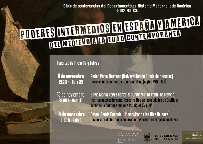 Ciclo de conferencias Poderes intermedios en España y América cartel del ciclo de conferencias de noviembre